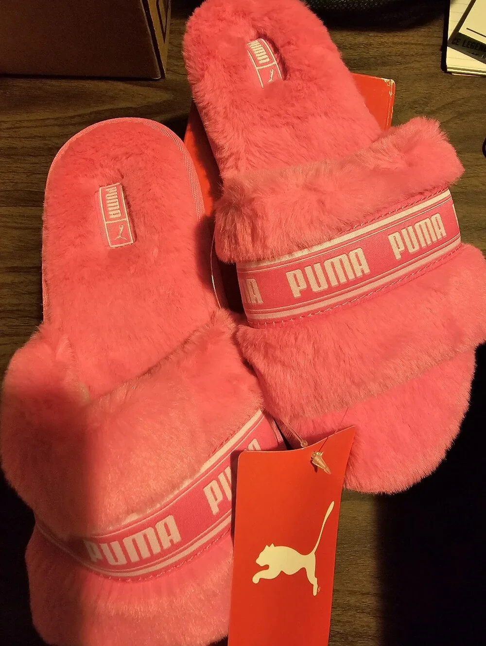 Puma pink fuzzy slides on US 6C New